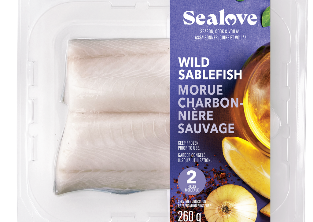 two portions of sablefish in a tray with sealove packagin