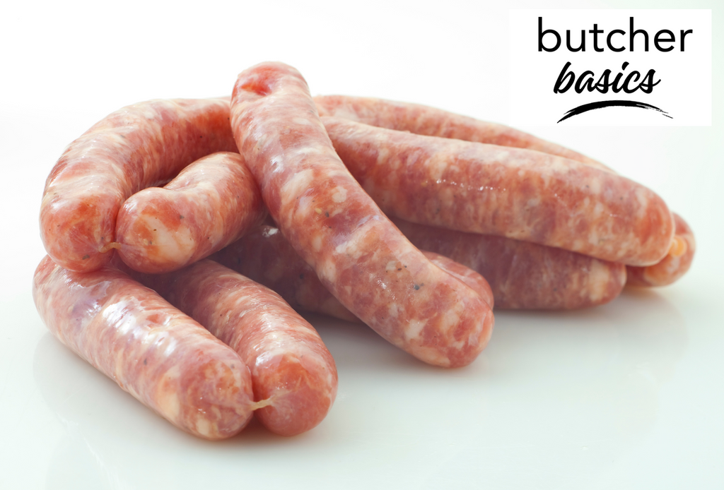 Pork sausages links on a white background