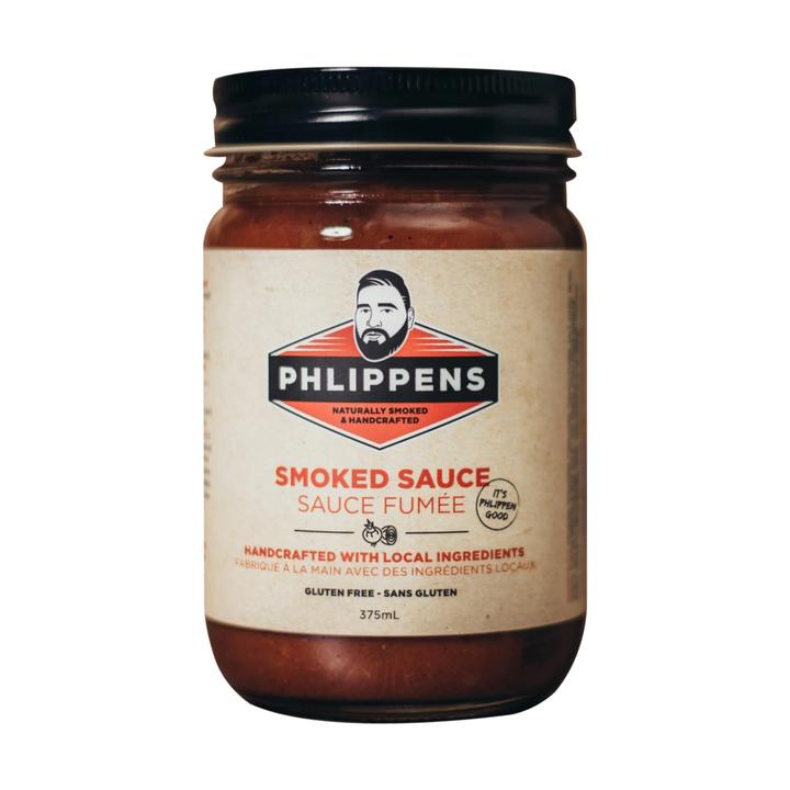 Jar of Phlippens smoked sauce against a white background