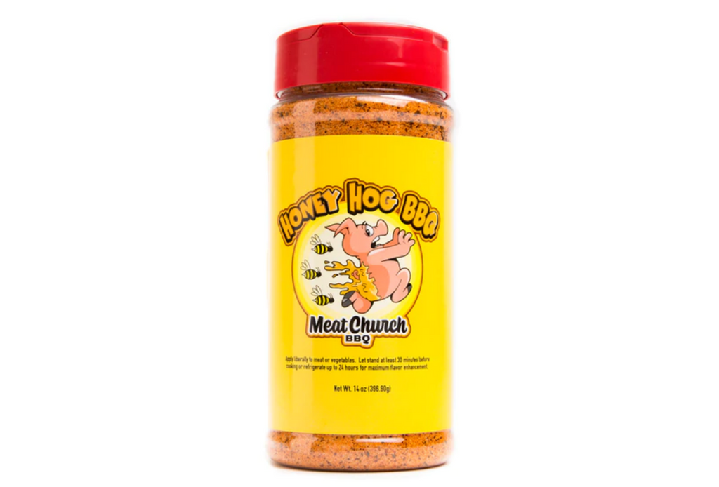 “honey hog” all-purpose rub by meat church against a white background